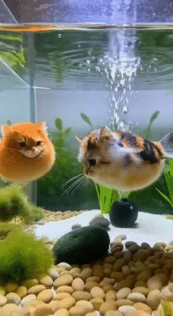 gato meow miaou mao katz kitty aqua fish pescado psari nemo globe nage swim flotte