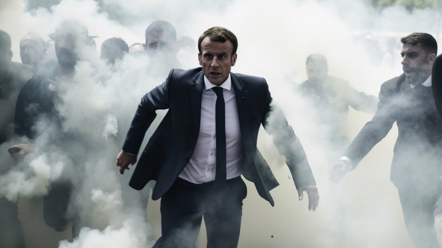 emmanuel macron bigmac boss foule crs lacrymo gilet jaune manif fumee manifestation manifester