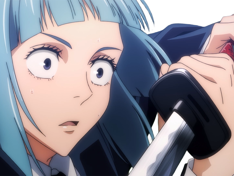 kasumi miwa jjk jujutsu kaisen anime manga waifu exorciste classe-3 epeiste territoire-simple nouvelle-ecole-de-lombre cheveux-bleus yeux-bleus