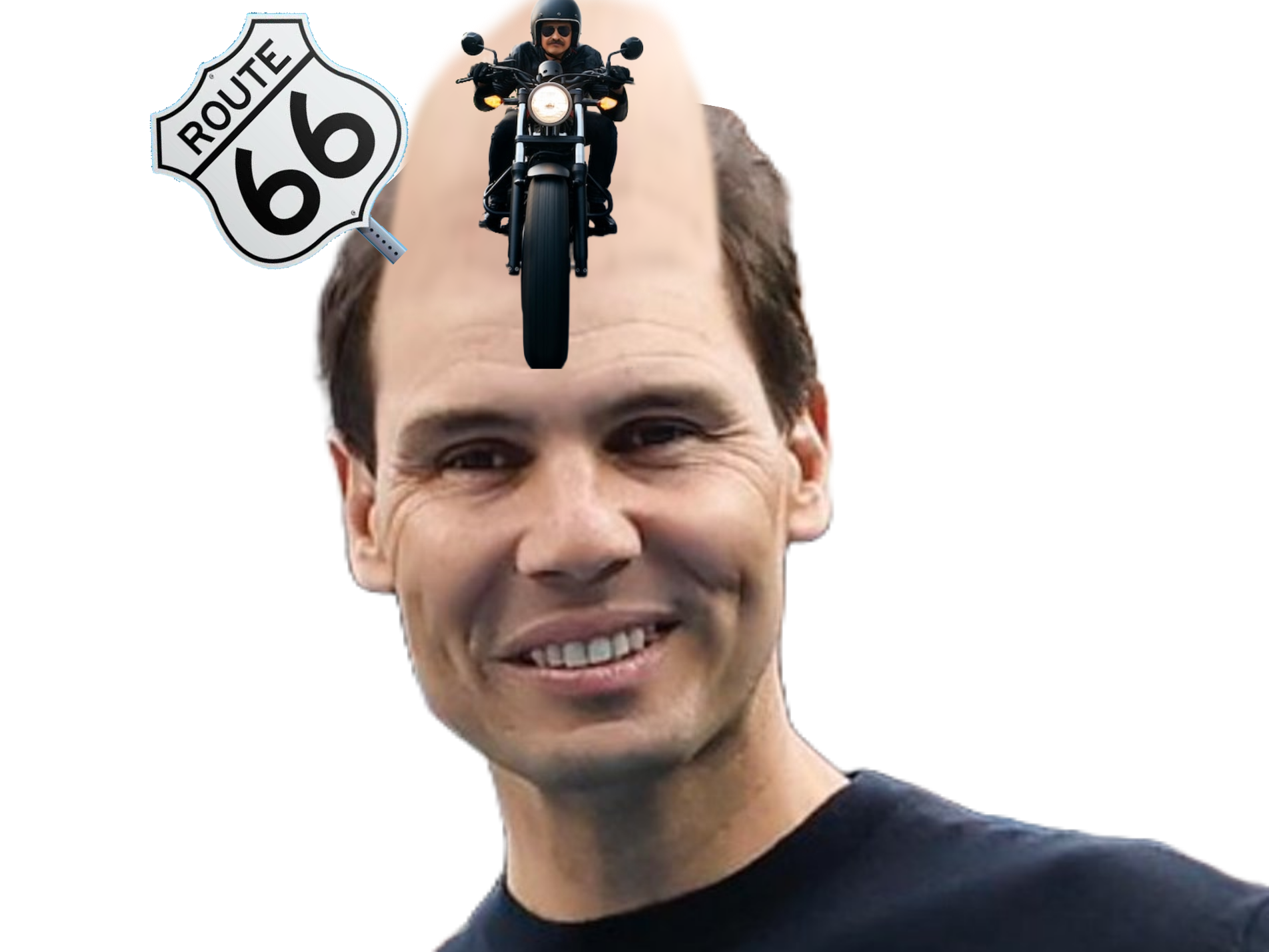 rafael nadal chauve calvitie grand front route 66 america fuck yeah biker moto calvasse fulgurante