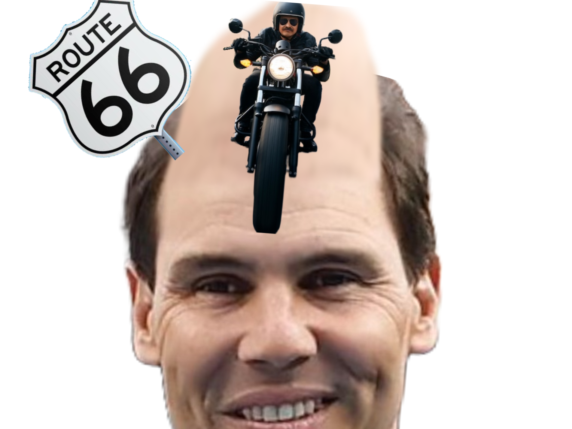 rafael nadal calvitie chauve route 66 grand front america fuck yeah biker calvasse fulgurante zoom