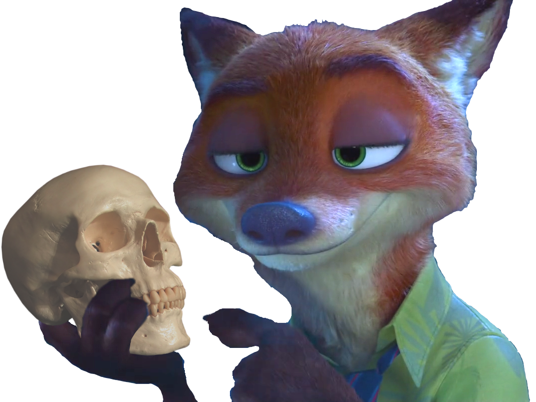 nick wilde zootopie zootopia crane squelette mort hamlet shakespeare sourire tinnova