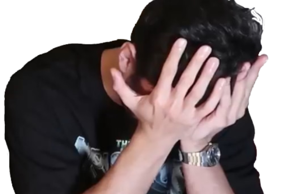 amin et hugo reaction depite desespoire main facepalm triste depression