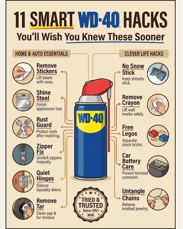 smart tuto h4ck wd40 oil lotion spray clean rince brille shine stick colle slide liquid