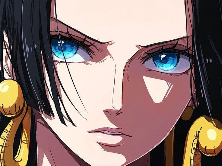 boa hancock one piece cheveux noirs yeux bleus boucle oreille serpent waifu bloop
