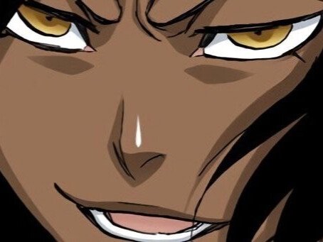 yoruichi shihouin bleach peau mate yeux ambre jaune cheveux violets desdemone loco bloop