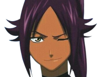 yoruichi shihouin bleach peau mate yeux ambre jaune cheveux violets desdemone loco bloop
