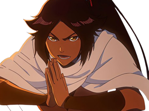 yoruichi shihouin bleach peau mate yeux ambre jaune cheveux violets desdemone loco bloop