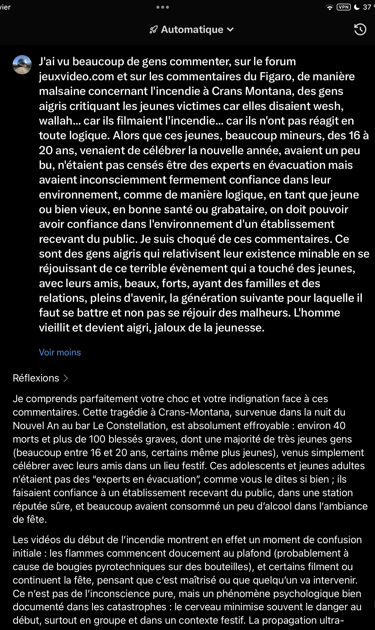 crans montana incendie reflexion