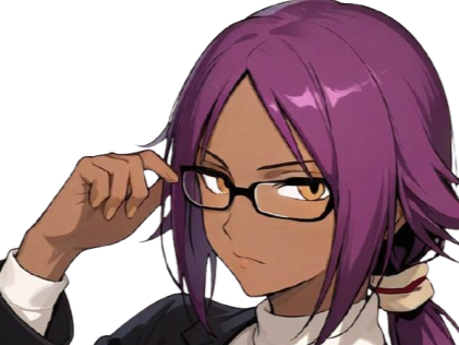 yoruichi shihouin bleach desdemone peau mate yeux ambre jaune cheveux violets bloop lunettes