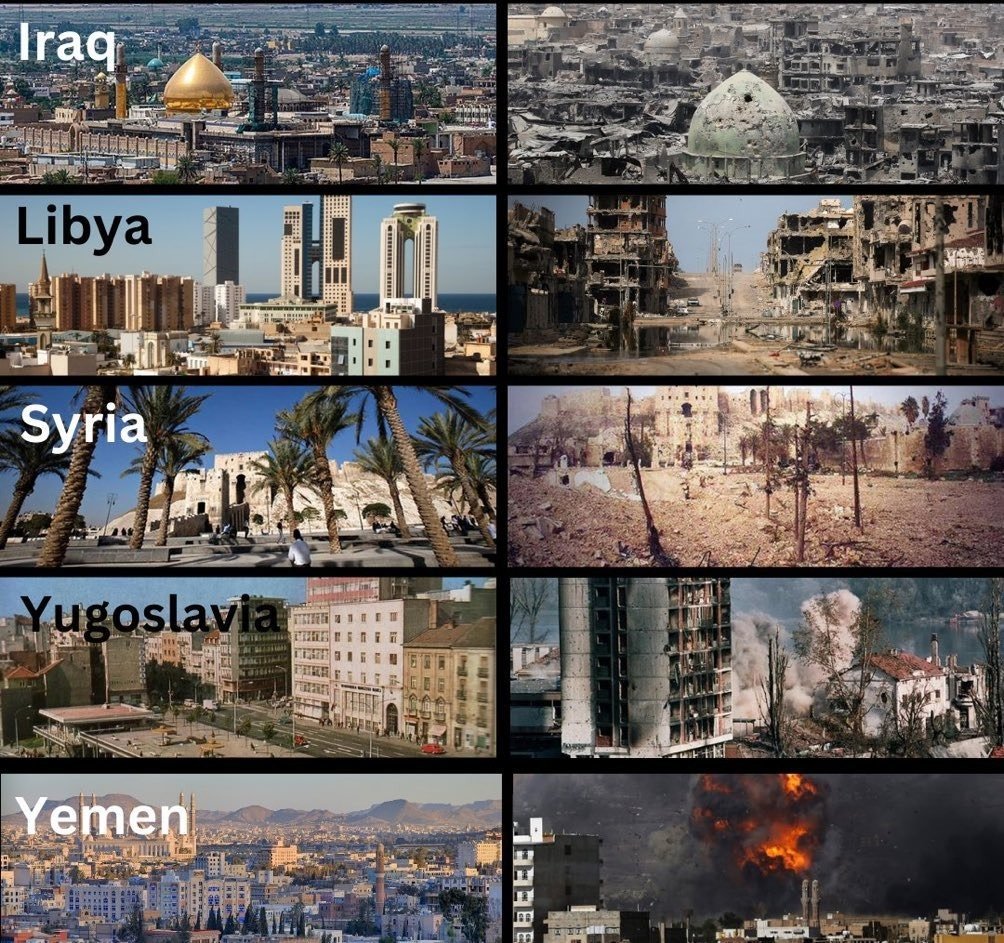 guerre avant apres destruction tapis bombes irak libye syrie yemen