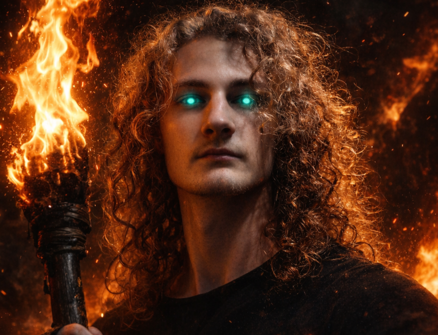 krista dieu yeux flamme feu enfer torche chad ia avenoel khey divinite guide spirituel sage