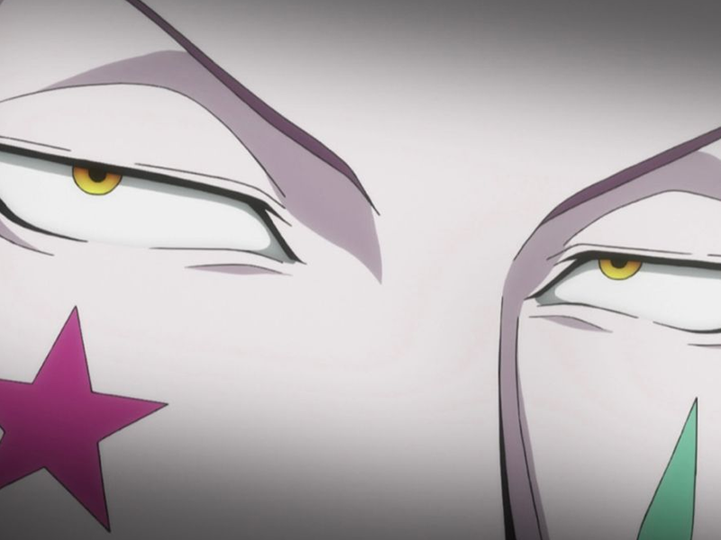 hisoka morow hunter x hunterxhunter anime manga cheveux-rouge yeux-jaunes clown magicien nen transformation assassin sociopathe