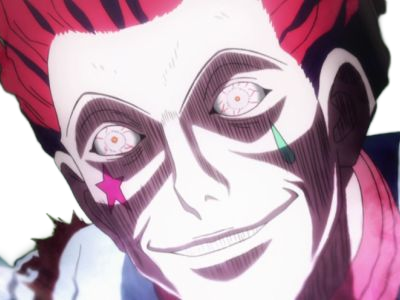 Sticker hisoka morow hunter x hunterxhunter anime manga cheveux rouge yeux jaunes clown magicien nen transformation assassin sociopathe par Dark-63