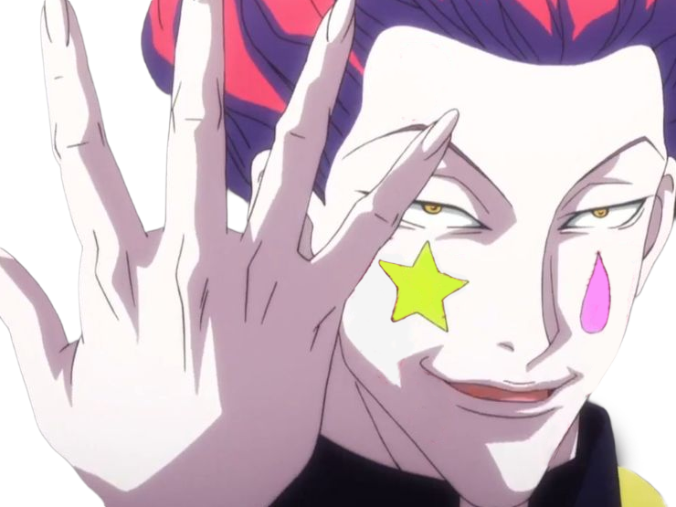 hisoka morow hunter x hunterxhunter anime manga cheveux-rouge yeux-jaunes clown magicien nen transformation assassin sociopathe