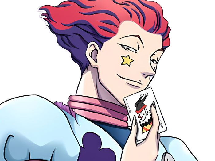 hisoka morow hunter x hunterxhunter anime manga cheveux-rouge yeux-jaunes clown magicien nen transformation assassin sociopathe