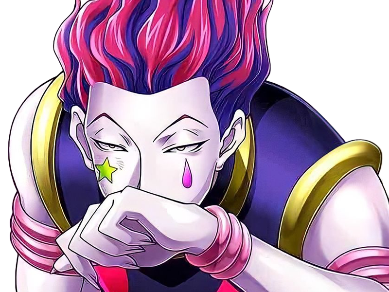 Sticker hisoka morow hunter x hunterxhunter anime manga cheveux rouge yeux jaunes clown magicien nen transformation assassin sociopathe par Dark-63
