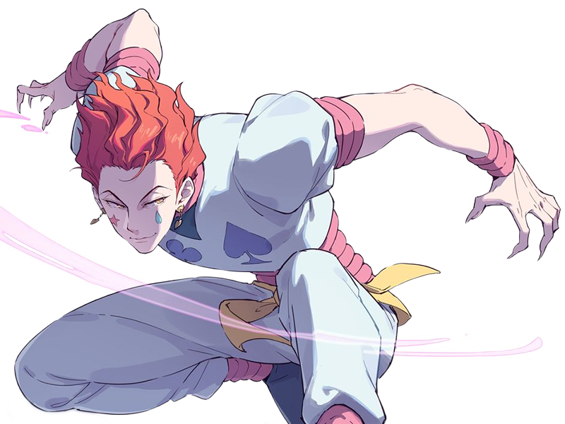 hisoka morow hunter x hunterxhunter anime manga cheveux-rouge yeux-jaunes clown magicien nen transformation assassin sociopathe