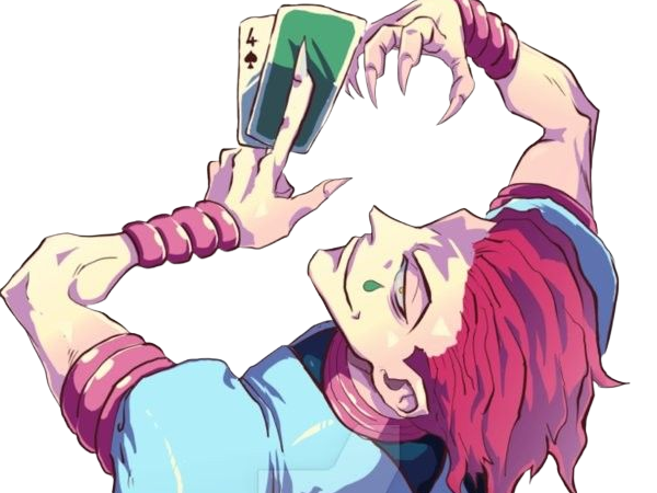 Sticker hisoka morow hunter x hunterxhunter anime manga cheveux rouge yeux jaunes clown magicien nen transformation assassin sociopathe par Dark-63