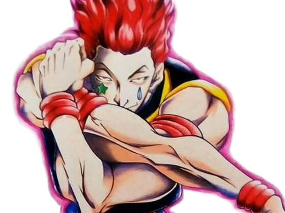 Sticker hisoka morow hunter x hunterxhunter anime manga cheveux rouge yeux jaunes clown magicien nen transformation assassin sociopathe par Dark-63