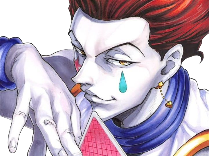 Sticker hisoka morow hunter x hunterxhunter anime manga cheveux rouge yeux jaunes clown magicien nen transformation assassin sociopathe par Dark-63