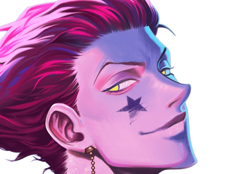 Sticker hisoka morow hunter x hunterxhunter anime manga cheveux rouge yeux jaunes clown magicien nen transformation assassin sociopathe par Dark-63