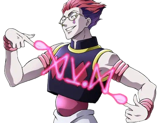 Sticker hisoka morow hunter x hunterxhunter anime manga cheveux rouge yeux jaunes clown magicien nen transformation assassin sociopathe par Dark-63