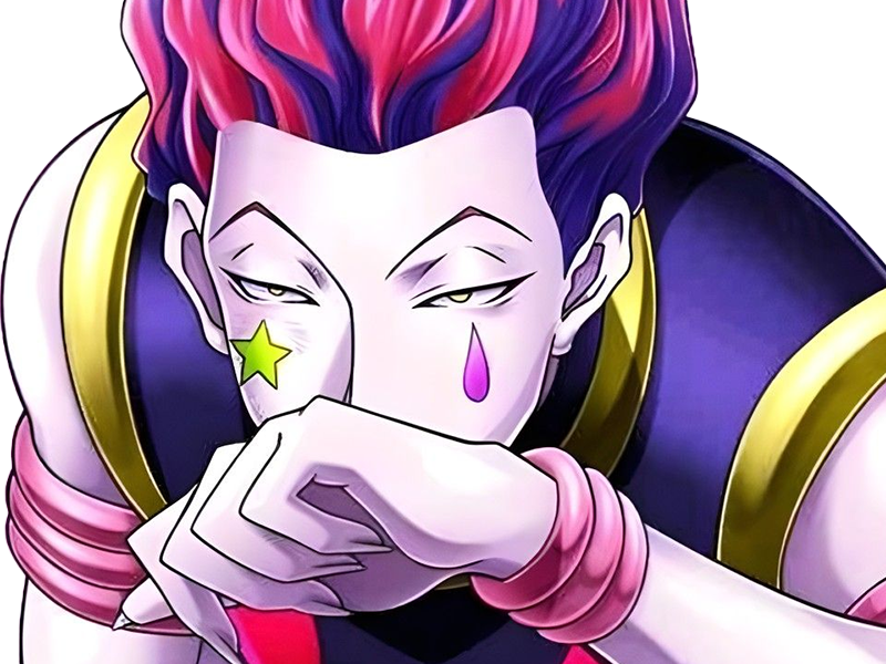 Sticker hisoka morow hunter x hunterxhunter anime manga cheveux rouge yeux jaunes clown magicien nen transformation assassin sociopathe par Dark-63