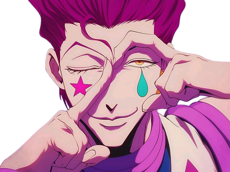 Sticker hisoka morow hunter x hunterxhunter anime manga cheveux rouge yeux jaunes clown magicien nen transformation assassin sociopathe par Dark-63