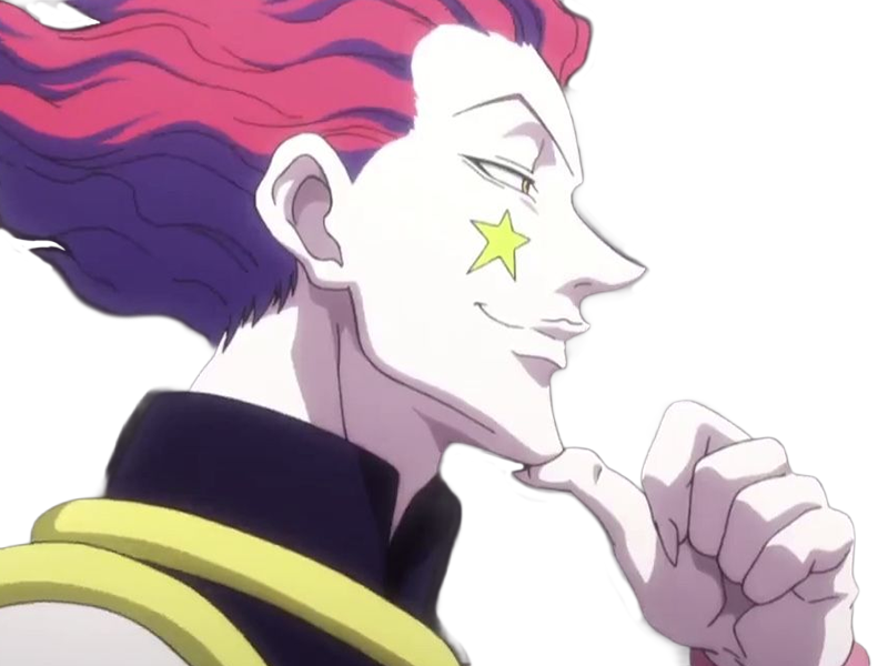 Sticker hisoka morow hunter x hunterxhunter anime manga cheveux rouge yeux jaunes clown magicien nen transformation assassin sociopathe par Dark-63