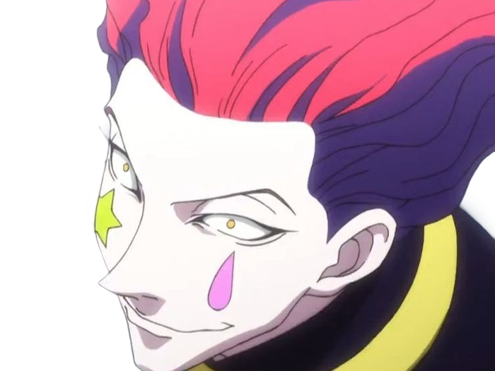 Sticker hisoka morow hunter x hunterxhunter anime manga cheveux rouge yeux jaunes clown magicien nen transformation assassin sociopathe par Dark-63