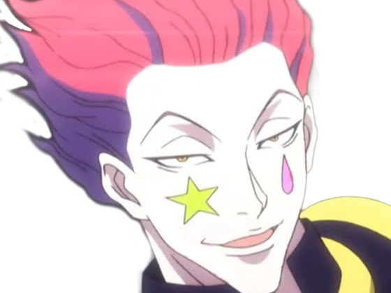 Sticker hisoka morow hunter x hunterxhunter anime manga cheveux rouge yeux jaunes clown magicien nen transformation assassin sociopathe par Dark-63