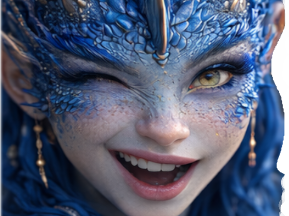 mystere femme waifu dragon bleu eau cornes