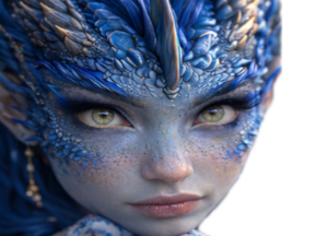 mystere femme waifu dragon bleu eau cornes