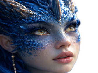 mystere femme waifu dragon bleu eau cornes