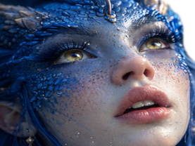 mystere femme waifu dragon bleu eau cornes