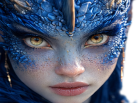 mystere femme waifu dragon bleu eau cornes