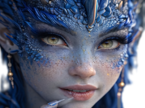 mystere femme waifu dragon bleu eau cornes