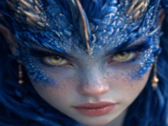 mystere femme waifu dragon bleu eau cornes