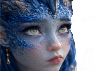 mystere femme waifu dragon bleu eau cornes