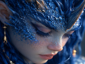 mystere femme waifu dragon bleu eau cornes