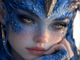 mystere femme waifu dragon bleu eau cornes