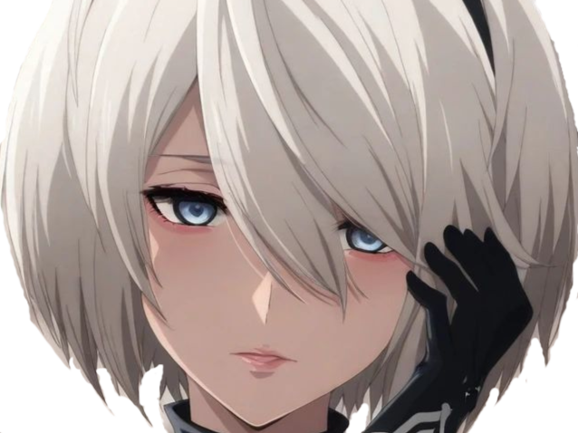 2b nier automata opale de brienne cheveux blanc sans bandeau yeux bleu bloop