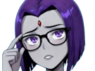 raven-teen-titans-violet-pourpre-dc-comics-demi-demone-trichoporphyree-indigo-lunettes