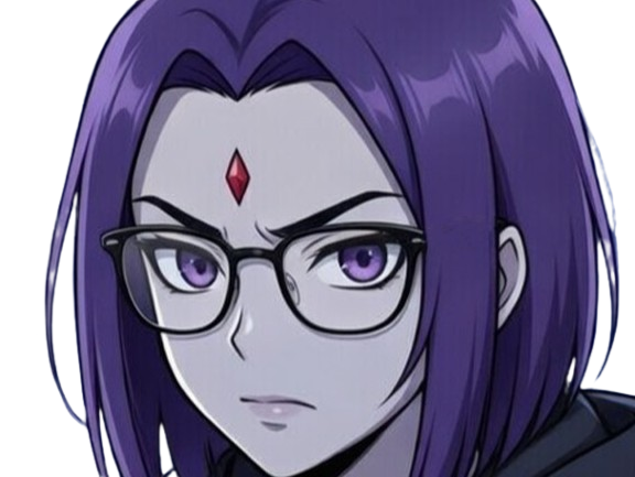 raven teen titans violet pourpre dc comics demi demone trichoporphyree indigo lunettes