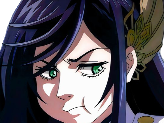 brunhilde record of ragnarok brunehilde valkyrie cheveux bleu nuit yeux vert broche aile bloop