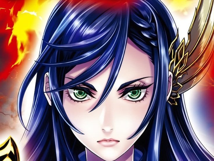 brunhilde record of ragnarok brunehilde cheveux bleu nuit yeux vert broche aile bloop