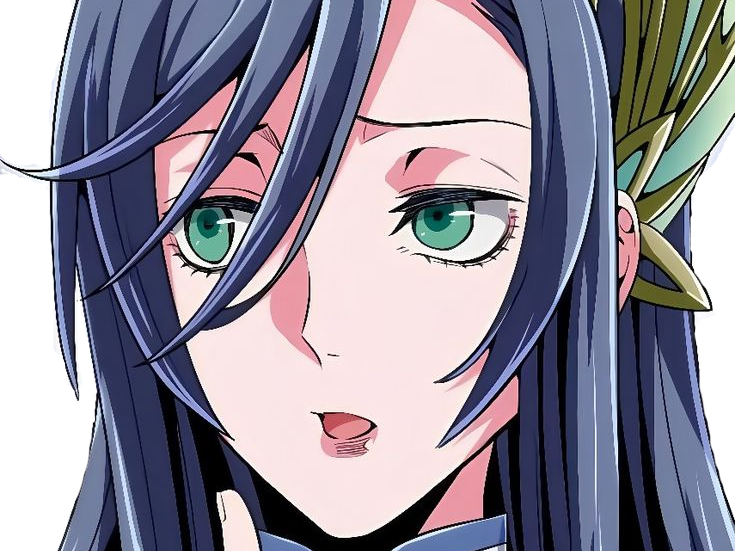 brunhilde record of ragnarok brunehilde cheveux bleu nuit yeux vert broche aile bloop