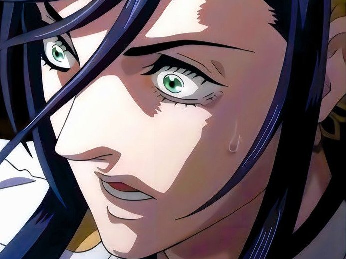 brunhilde record of ragnarok brunehilde cheveux bleu nuit yeux vert broche aile bloop