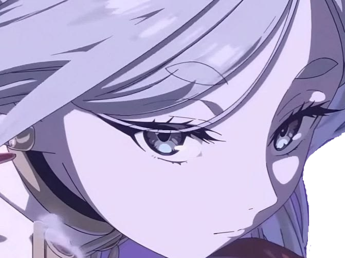 frieren sousou elfe cheveux blanc oreilles pointues boucles oreille rouge bloop